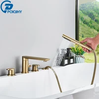 Brushed Golden Bathtub Faucet Deck Mounted Tub Mixer Tap Rotating Spout Bath Shower Set with Handshower Head Bathroom Mixer Tap 1
