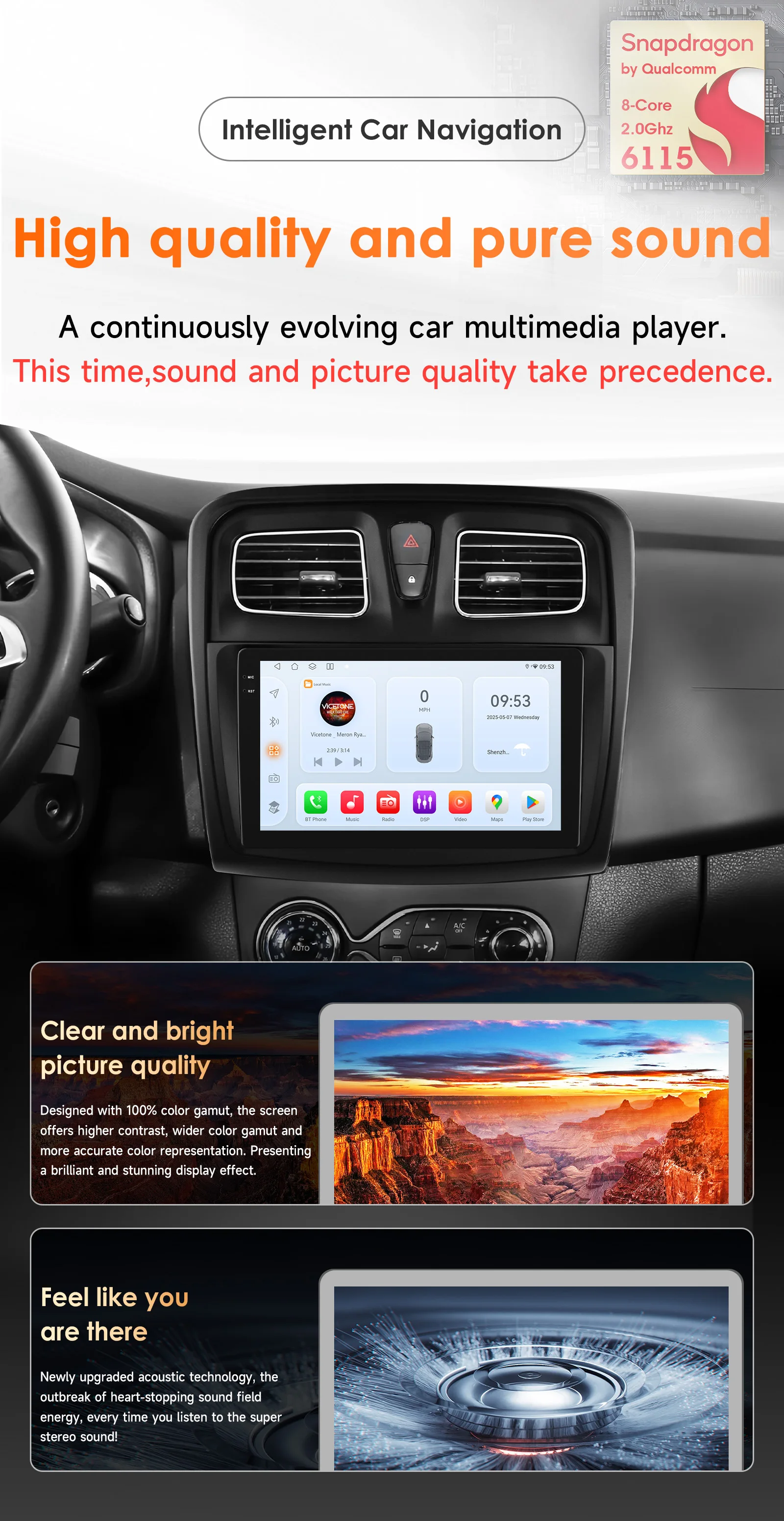 Hizpo 2Din Android14 Autoradio für Renault Logan 2 2012–2019 Sandero 2 2014–2019 Auto-Multimedia-GPS 4G Carplay von Snapdragon 6115 – Detail 2