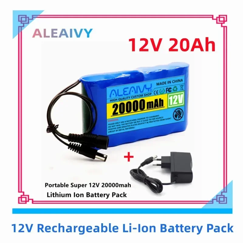 

18650 Portable Super 12V 20Ah Battery Rechargeable Lithium Ion Battery Pack Capacity AC/DC 12.6v CCTV Cam Monitor Extra 1% Off