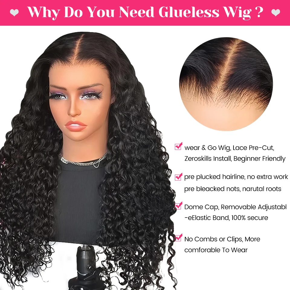 Wear Go Parrucca ISEE Capelli Onda d'acqua mongola 7x5 Glueless Parrucche umane prepizzicate Pronto per andare Pre Taglio in pizzo Facile installazione Parrucche in pizzo HD - immagine 3