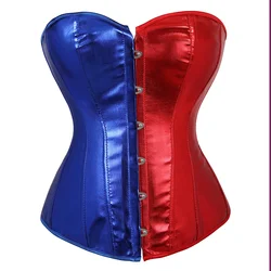 Sexy Gothic Faux Leather Corsets Bustier Lingerie Mujer Korsett for Women Burlesque Korset Halloween Costume Red Blue
