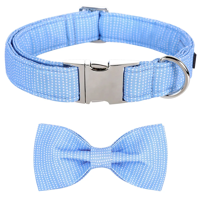 

Personalized Blue Dog Collar with Bow tie Summer Dog Collar Pet Boy Dog Collar for Large Medium Small Dog