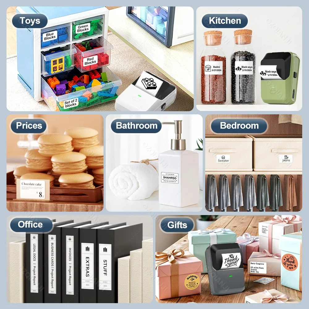 2inch Mini Thermal Label Printer 3Rolls Color Sticker Portable Wireless Bluetooth Cable Labeling Machine for 20-50mm Paper Rolls