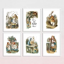 

Alice in Wonderland Wall Poster Girl Nursery Decor Art Prints Anime Movie Rabbit Cheshire Cat Canvas Paitning Kids Room Decor