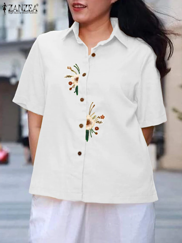 

Праздничная Женская короткая рубашка ZANZEA, весна 2024, винтажные топы с цветочным принтом, повседневные свободные блузы с отворотом и воротником, Элегантная Женская туника в стиле ретро