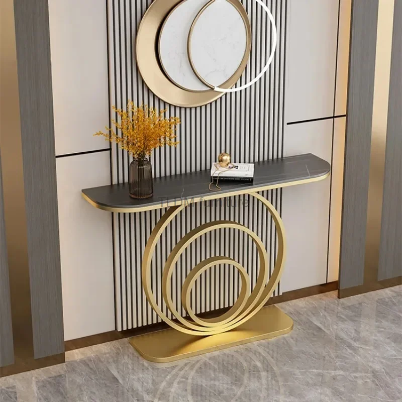 

Minimalist Iron Console Tables Slate Narrow Side Table Corridor Entry Italian End View Desk with Light Entrance Furniture E