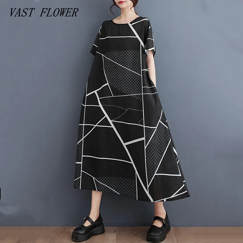 

short sleeve oversized vintage plaid new in dresses for women casual loose long summer dress elegant clothing 2023