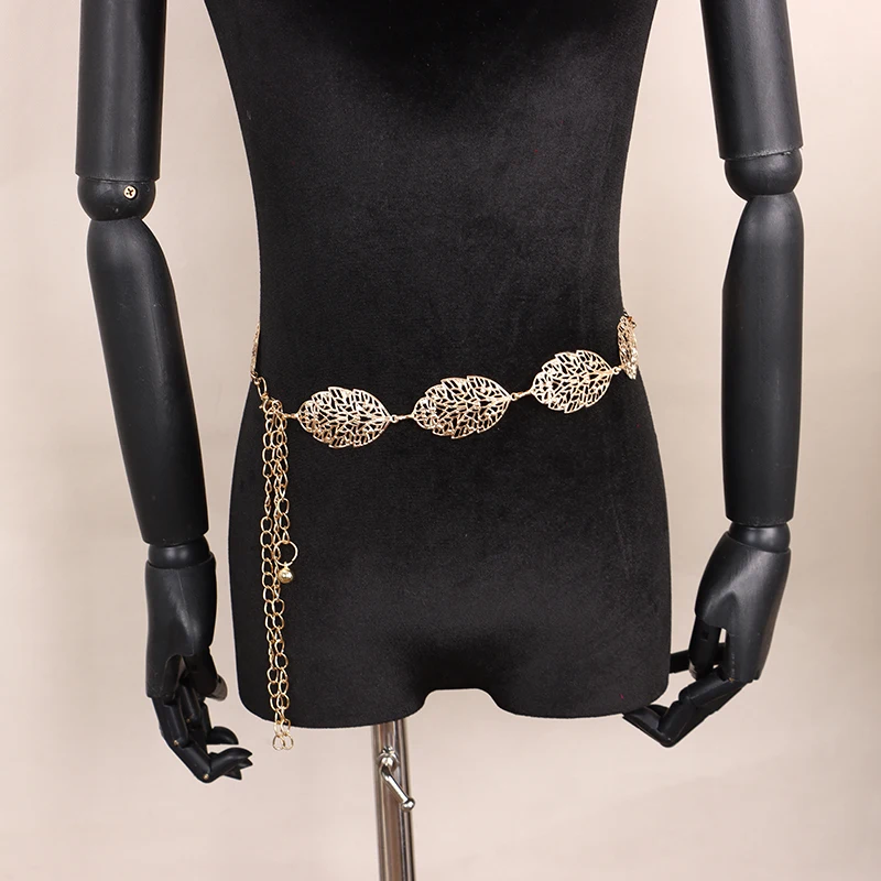 1Pc Leaf Shaped Hollow Out Chain Belt For Women Metal Waistband Ladies Wedding Dress Girdle Strap womens dress belt