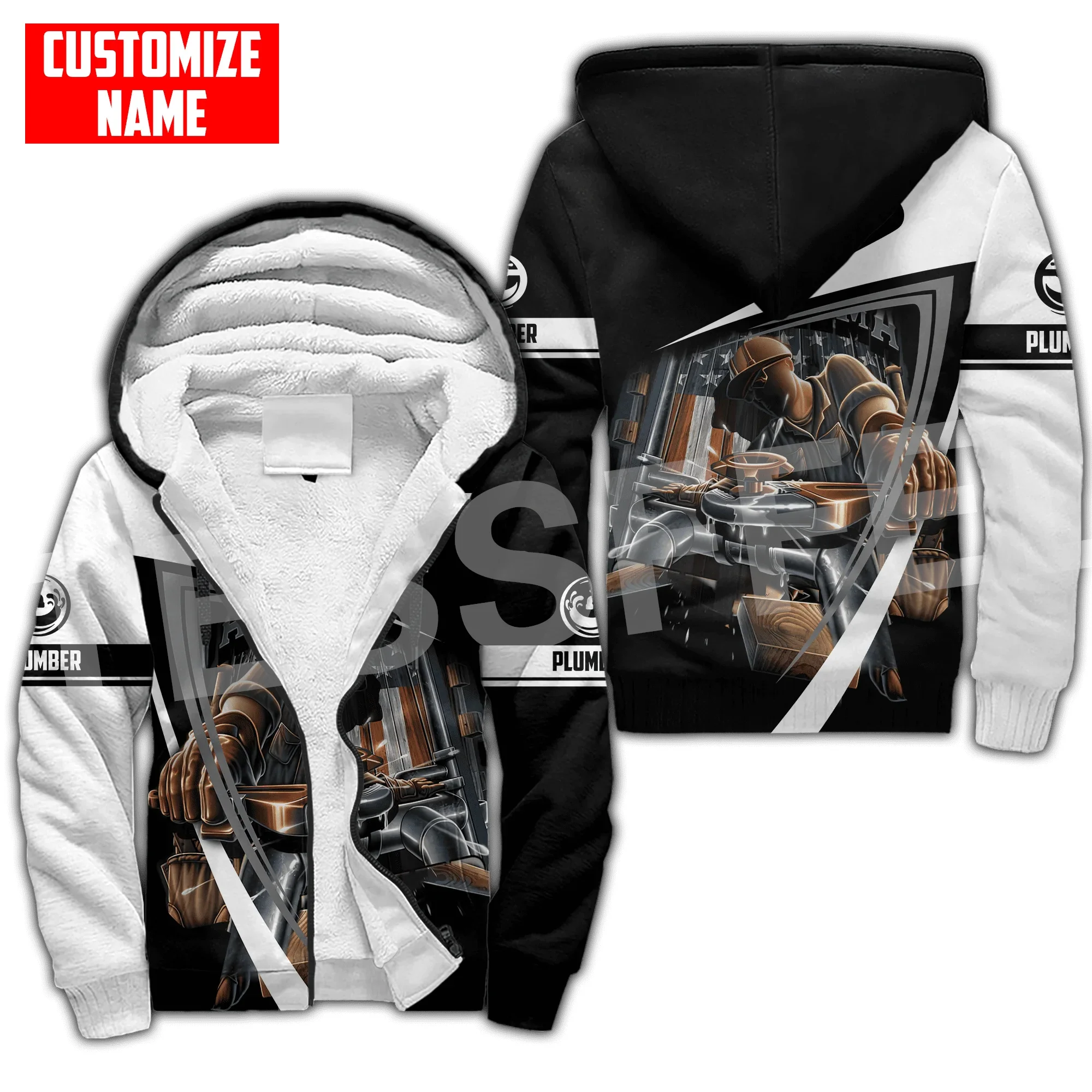 Tessffel 3DPrint Custom Name Cosplay Plumber Worker Retro Harajuku Autumn Warm Winter Thick Coat Zipper Fleece Hoodies Jacket S3