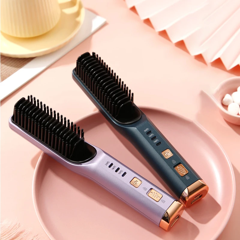 2in1 Wireless Ion Comb Portable Hair Straightener Curling Usb Charge