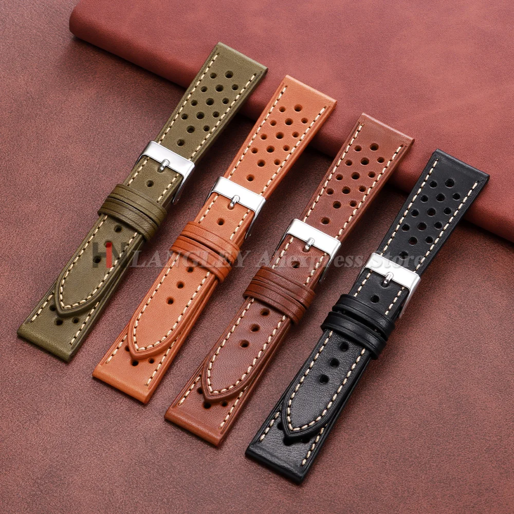 Vintage Brown & Black Handmade Cowhide Leather Watch Strap - Breathable and Stylish