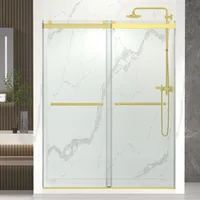56-60” x 76” Frameless Shower Door, 5/16"Clear SGCC Tempered Glass, Bathroom Dual Sliding Shower Doors, Brushed Gold Shower Door 1