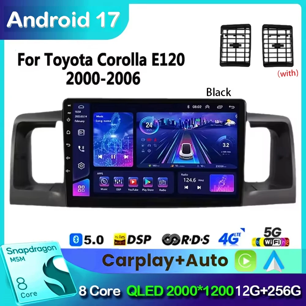 Radio para Auto Android 17 para Toyota Corolla E130 E120 2000-2006, Reproductor Multimedia, Navegación GPS, Carplay Inalámbrico, Estéreo 2din, DVD 1