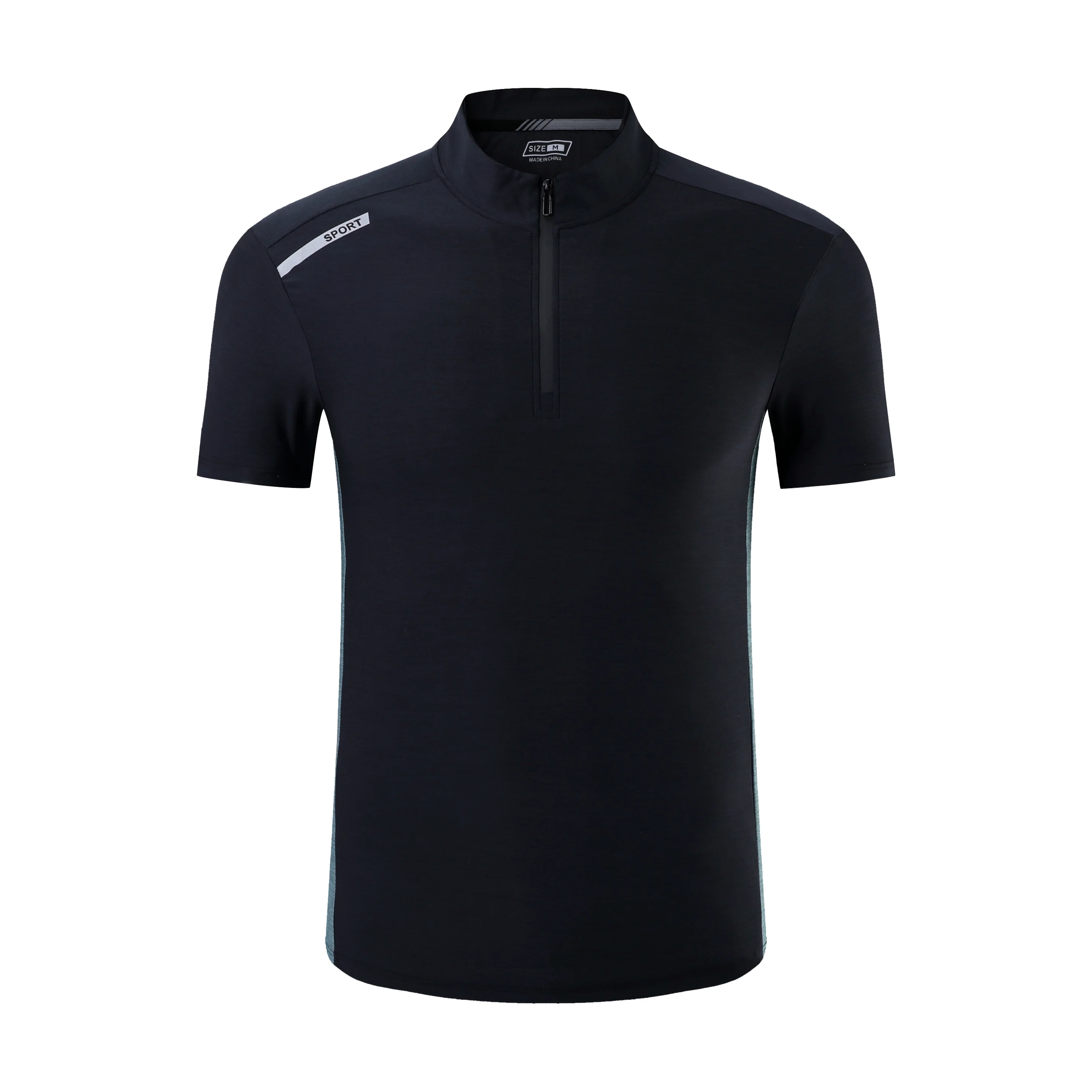 Summer Breathable Short Sleeve Zipper collar Men Running Fitness Tshirt elastic Quick Dry Sports Bodybuilding Training Shirts 2