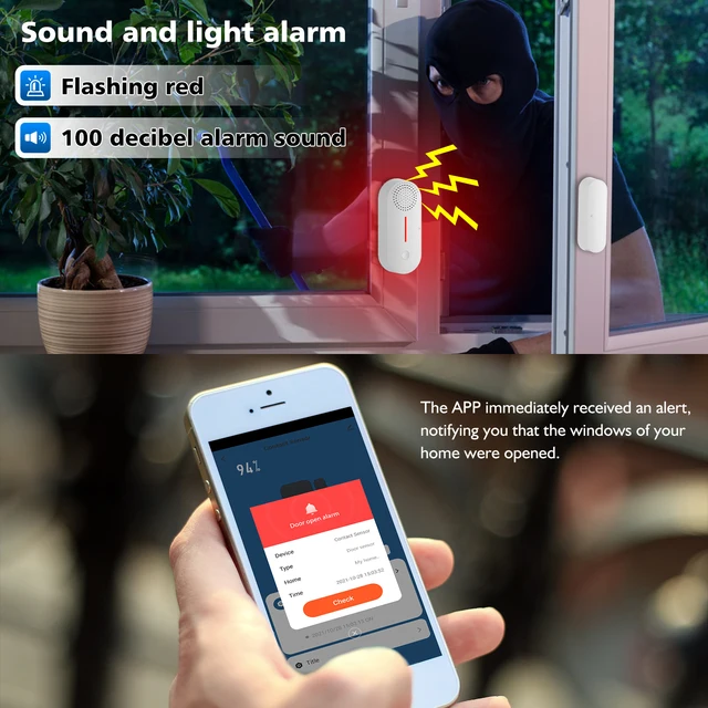 TAIBOAN Tuya WiFi Door Sensor Smart APP Window Sensor Alarm Detector Independent Magnetic Sensor Work With Alexa Google Home 6