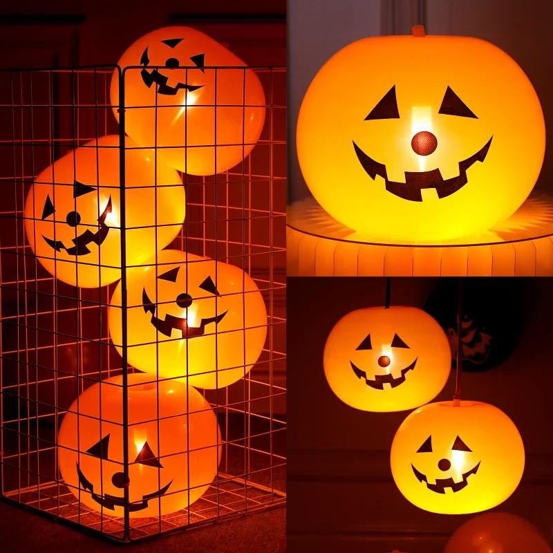 

Halloween Pumpkin Lantern Balloons LED Luminous Balloon with Light Kids Glow In The Dark Inflatable Toys Halloween Party Decor