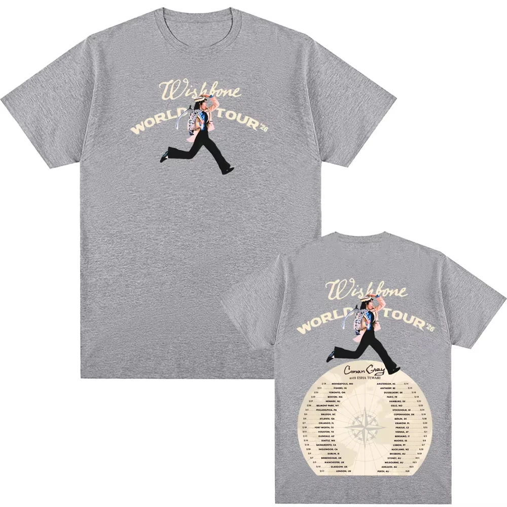 2026 새로운 WISHBONE WORLD TOUR 티 코난 그레이 여름 캐주얼 티셔츠 하라주쿠 고품질 그래픽 가수의 같은 스타일 탑