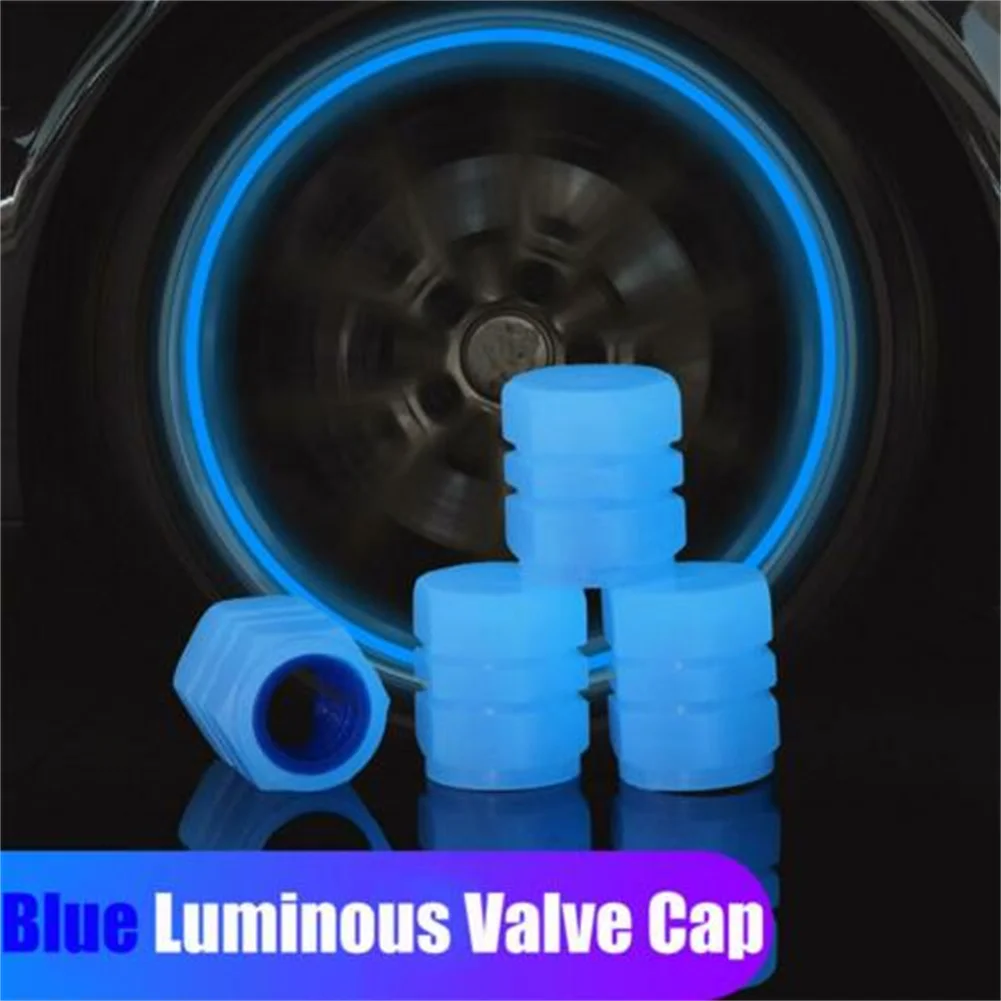

4/8/16pc Car Wheel Tire Valve Cap Tyre Rim Stem Covers Luminous Dust Cover Blue Tire Decorative Accessories Fittings