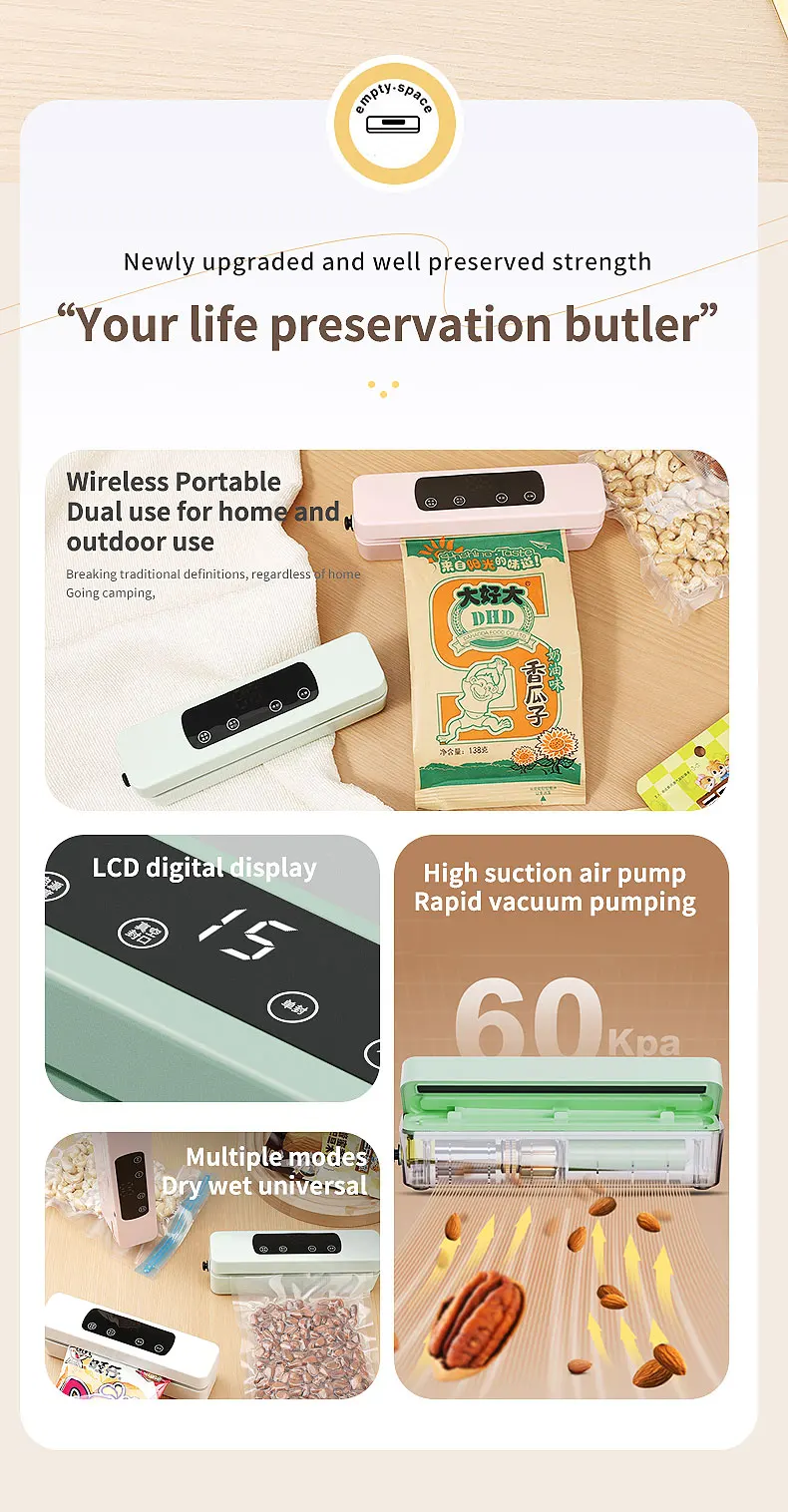 Description Picture 6 of itemVacuum Sealer Plastic Bags Packaging Machine USB Rechargeable Portable Mini Food Bag Sealing External Suction Heat Vacuum Sealer