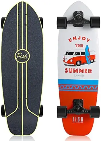 

FISH SKATEBOARDS Cruiser Skateboards for Beginners, 30 Inch Complete Skateboard for Teens Adults, 7 Layer Canadian Maple Double