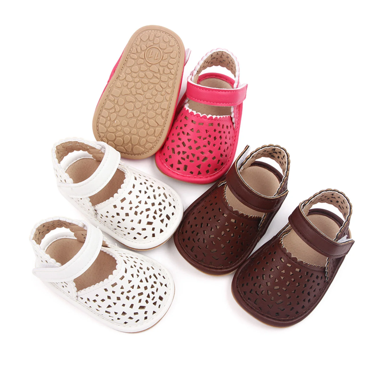 FOCUSNORM 0-18M Infant Baby Girls Boys PU Leather Sandals Shoes Non-Slip Hollow Out First Walking Soft Sole Shoes