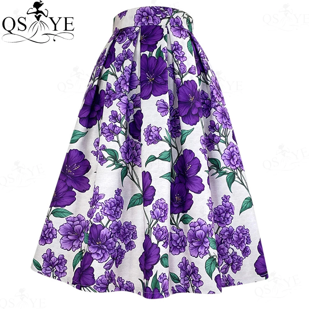 Pink Peony Flower Print A line Overskirt Skirt Colorful Heavy Satin