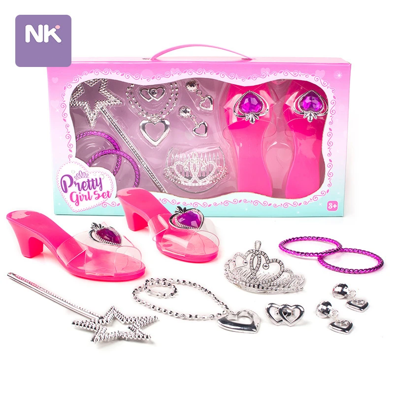 Pretend Play Jewelry Toys Princess Accessories Set for Toddler Girls Dress Up Shoes Toys Crown Necklace Ring  Makeup Toy 3