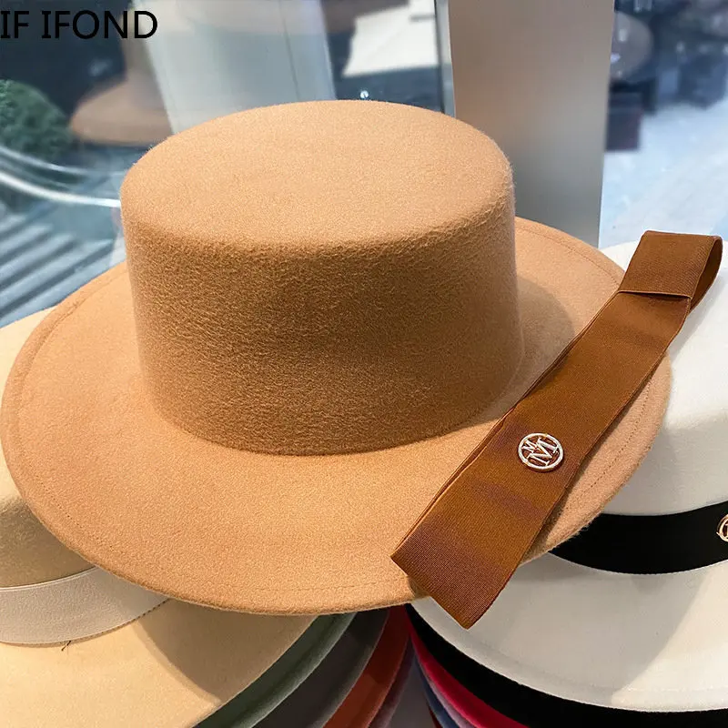 Fedora Hats for Women Flat Top Fashion Elegant Bowler Dress Caps Panama Church Wedding Ribbon Band Hat Men Felt Jazz Hat 4