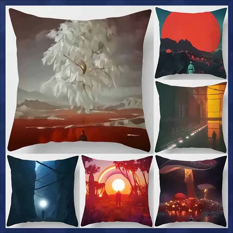 

Fashion Landscape Art Deco Polyester Pillow Cover Natural Landscape Bird Cushion Cover