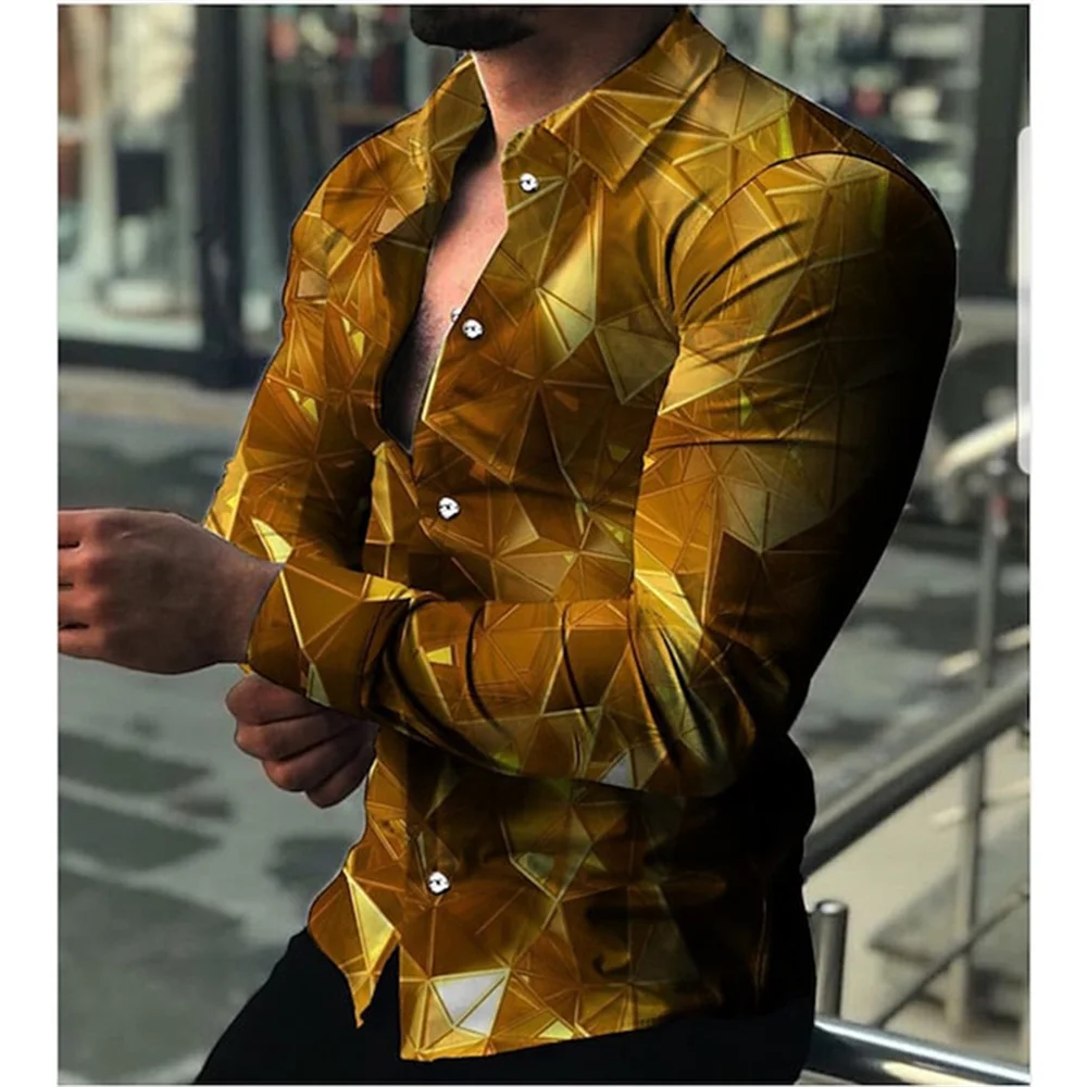 thumbnail image 1 of Nuevas camisas florales con estampado de cuadros para hombres, camisas de manga larga con solapa y botón impresas en 3D, ropa informal vintage Y2k, 1 of 4