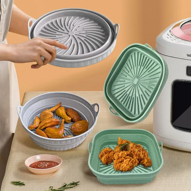 ECOWORLD Pack2 Molde Silicona Freidora De Aire 22cm + Separador De Alimentos + Imán Tabla Tiempos