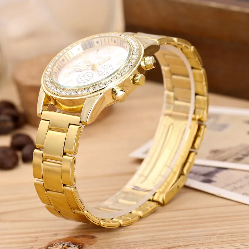 2022 Luxury Geneva Brand Women Gold Stainless Steel Quartz Watch Crystal Casual Wrist Watches Relogio Feminino reloj mujer
