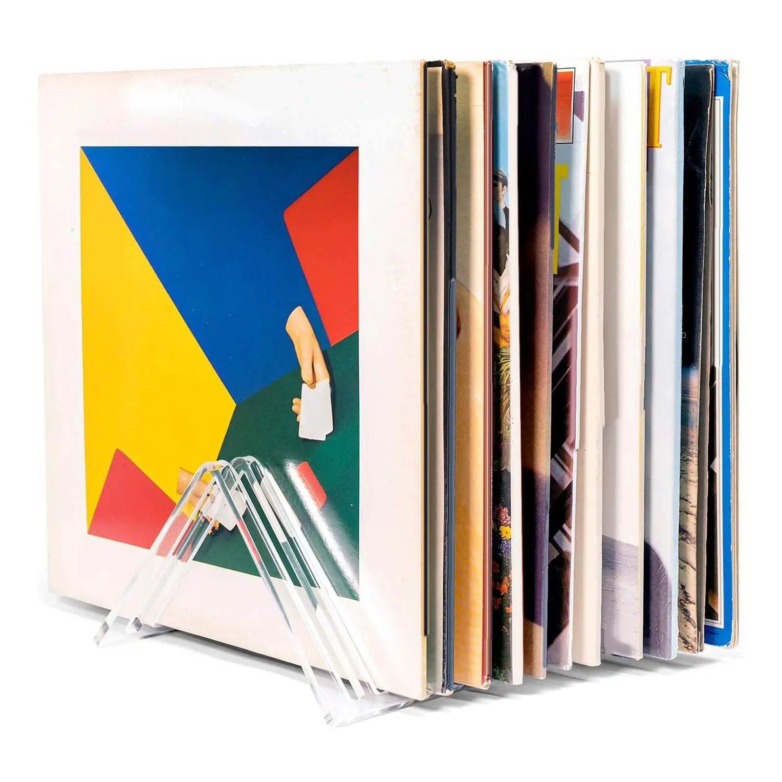 Support de stockage de disques en vinyle moderne, support en bois massif,  affichage de bureau, collection