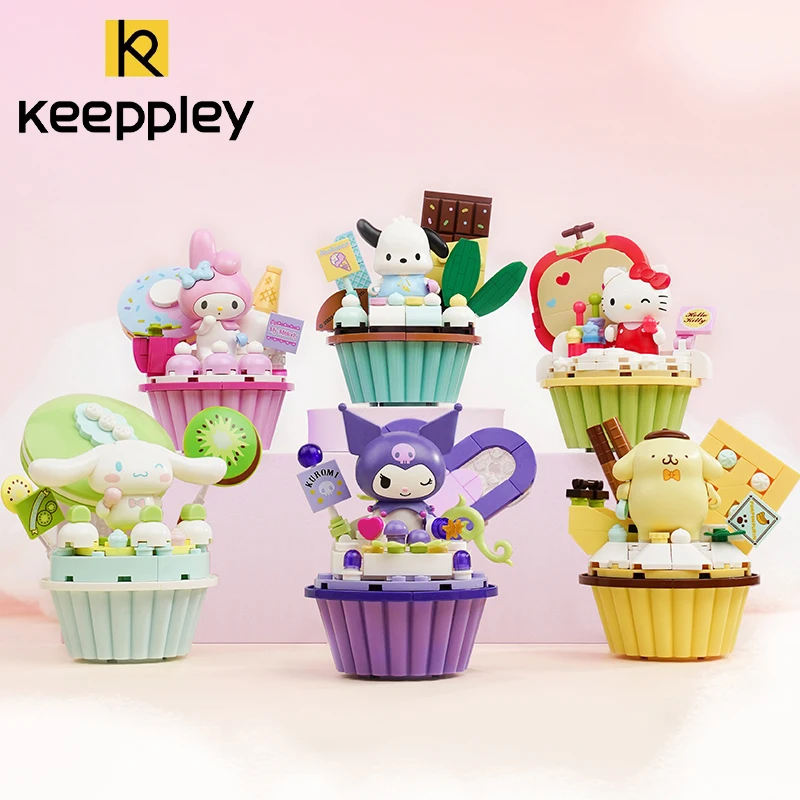 

Original Keeppley Sanrio Kuromi My Melody Building Block Hellokitty Cartoon Cake Series Assembly Toys Cinnamoroll Boy Girls Gift