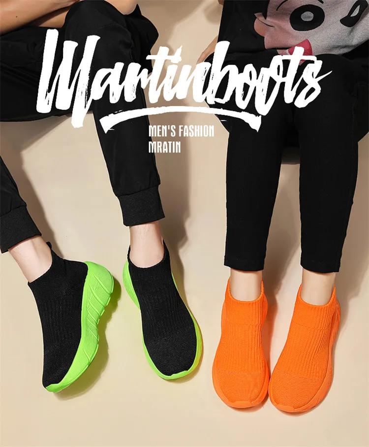 Fashion Orange Women's sports shoes High Top Breathable Knit Men's Running Shoes Platform Sock Shoes For Men Zapatillas De Mujer