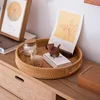 Rattan Tray Hand Woven Food Basket Fruit Tray Multi-Function Afternoon Tea Snack Plate Decorative Basket Storage Tray 6
