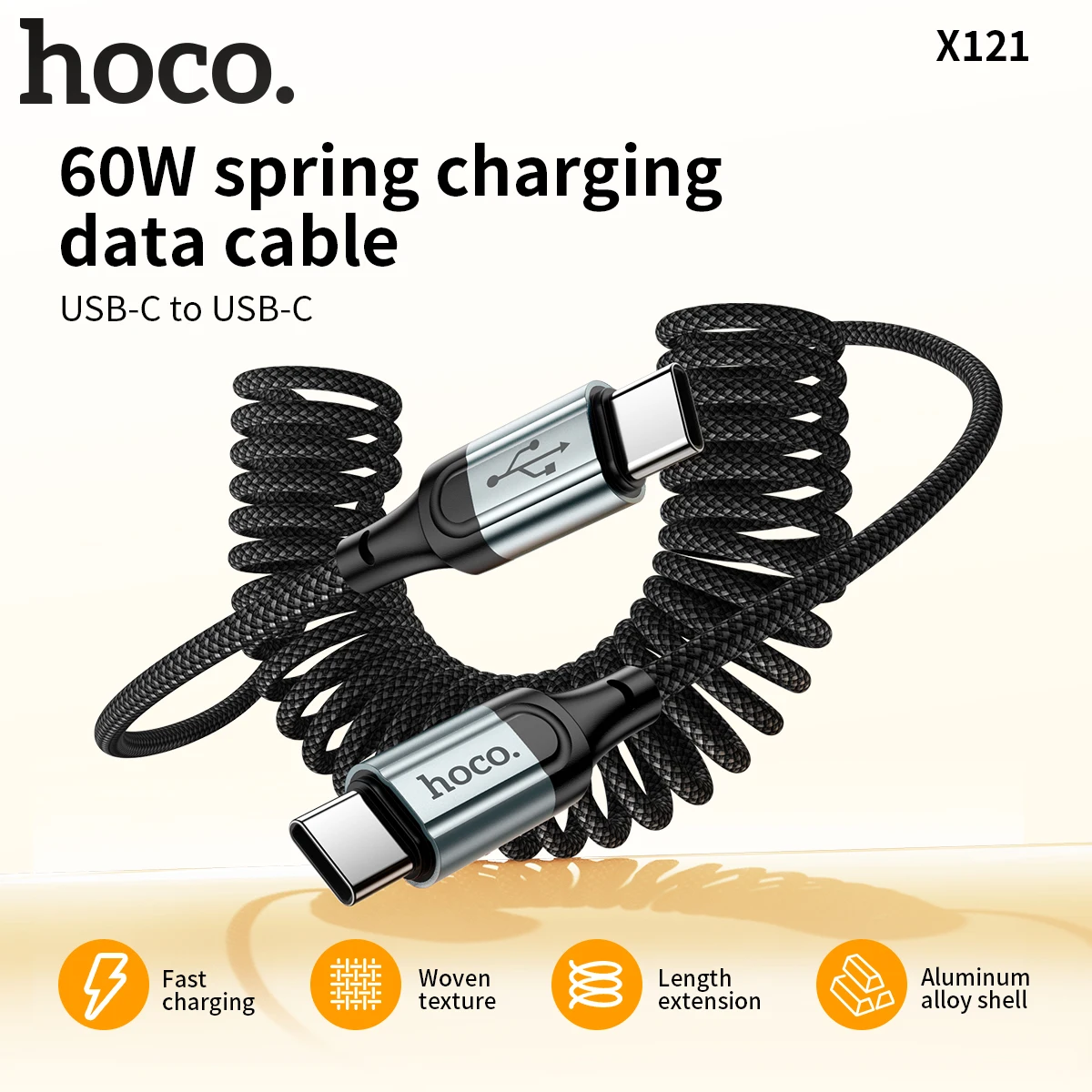 HOCO Spring USB C PD Fast Charging Cable with Telescopic Design
