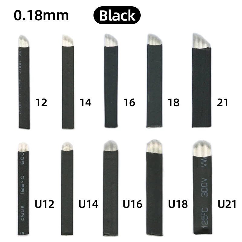 DDQ 0,18 мм ламинас нано микроблейдинг Tebori черный 12/14/16/18 гибкие U-образные тату иглы лезвие Перманентный макияж карандаш для бровей