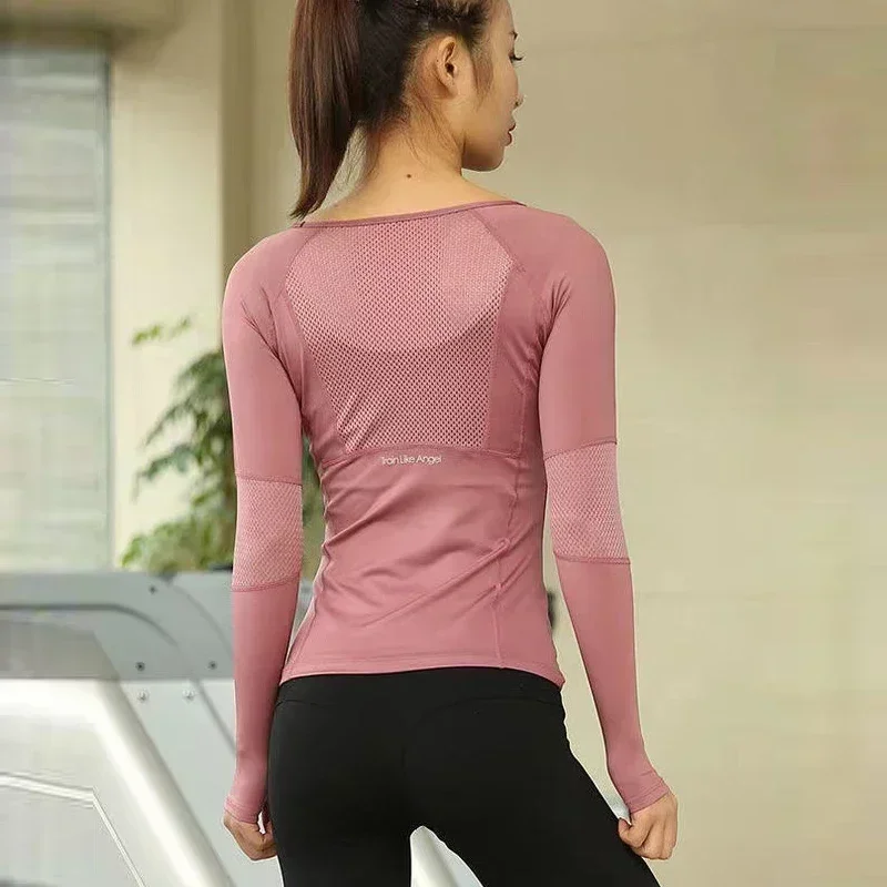 Quick drying fitness top women sportwear running exercise long sleeved T-shirt finger sleeve training top sports t shirt yoga top sports shirt