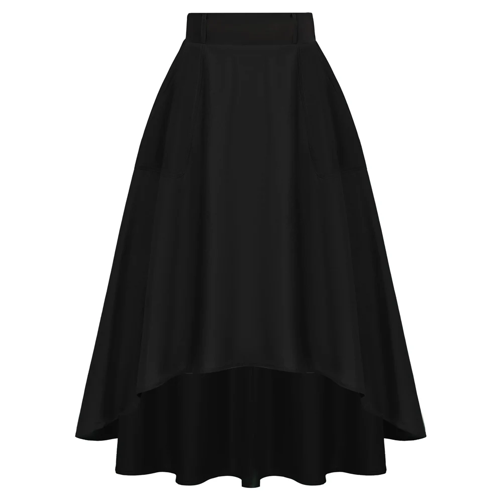 BP Women Summer Skirts Vintage High-Lo Skirt With Belt Elastic Waist Flared Causal High Waist Korean High Quality A-Line Skirts