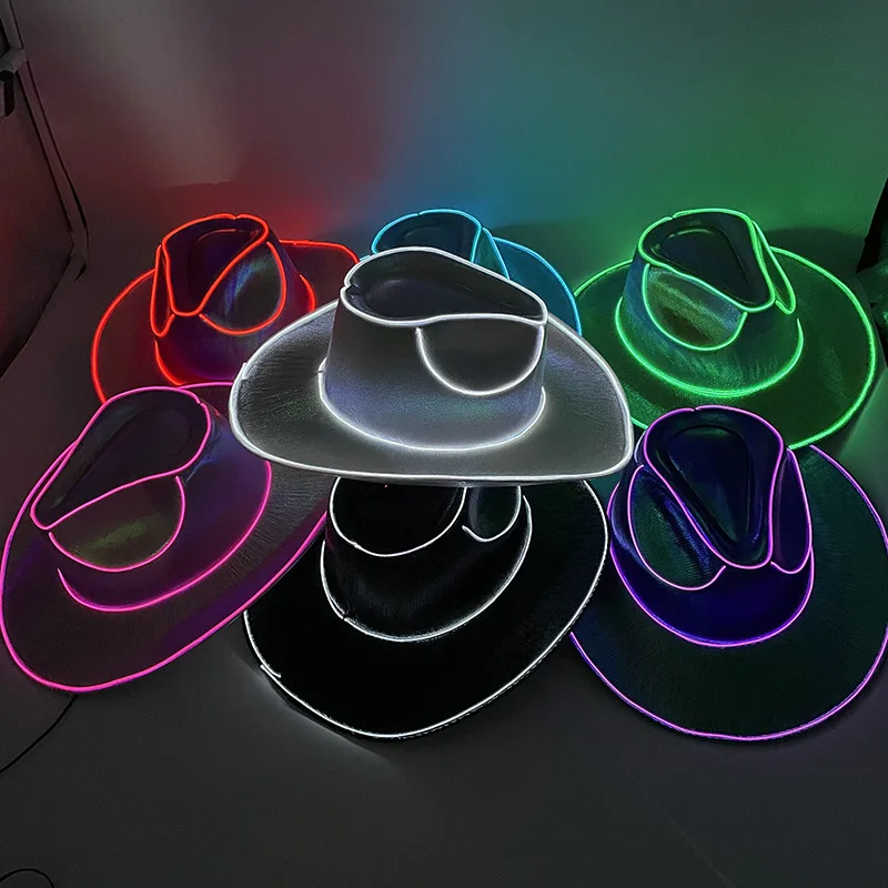Halloween Party Cowgirl Hat Costume Dress Bar Light Up LED Cowboy Hat Bachelor Party Supplies Flashing Neon Western Cowboy
