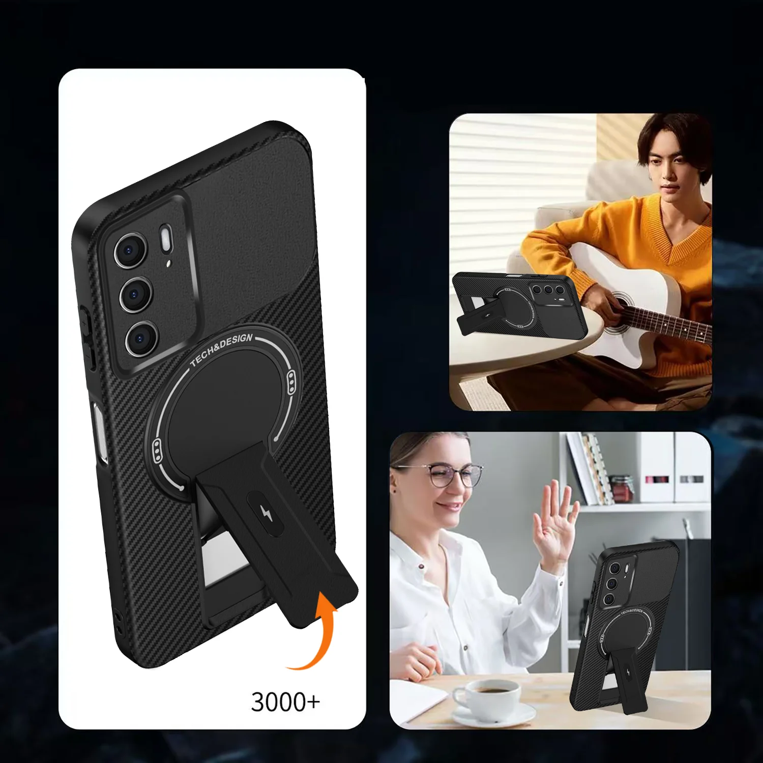 Enhanced Carbon Fiber Magnetic Stand Case with Armor Protection