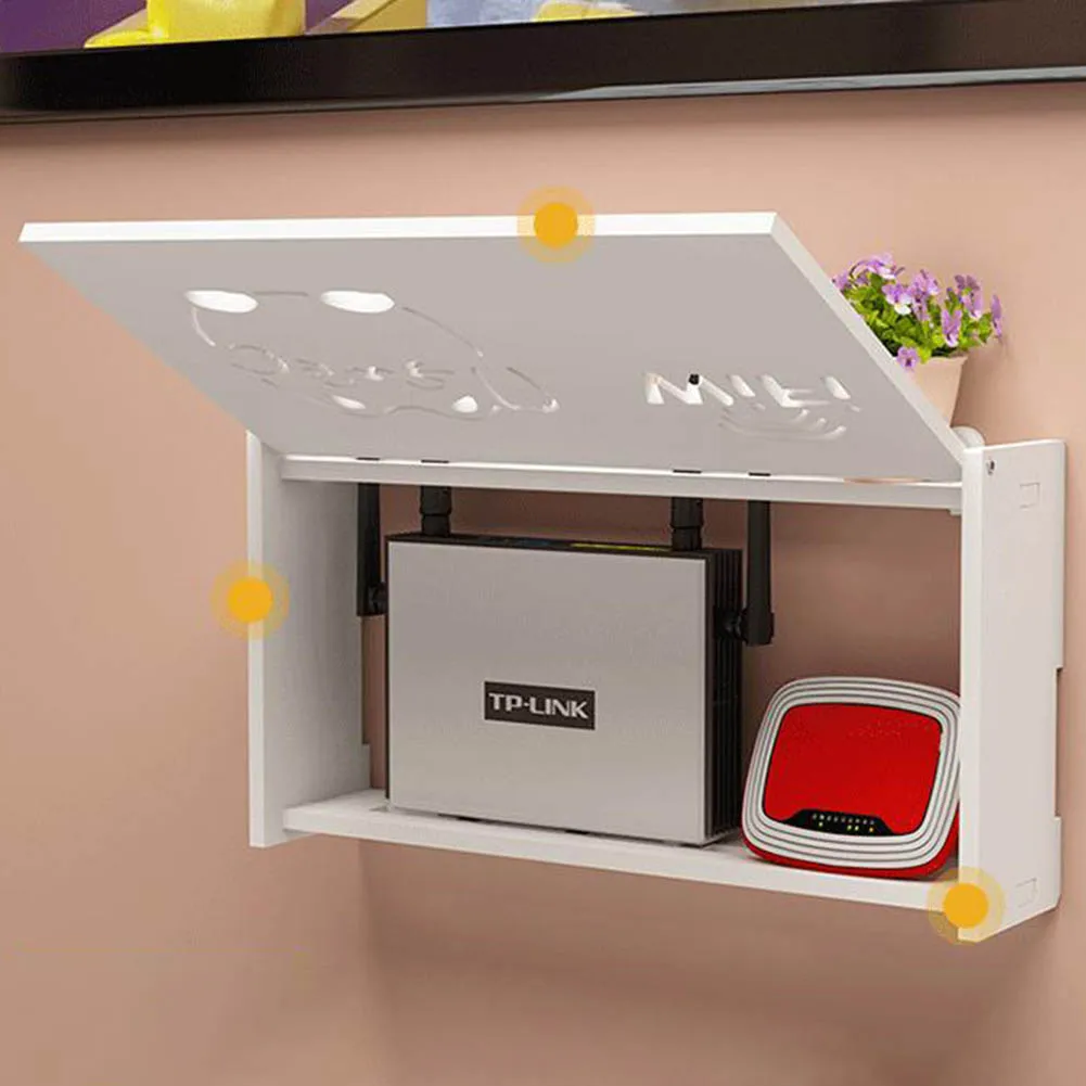 Wall Mounted Storage Box Wall Mounted Wireless Router Rack Living Room Wall-Mounted WiFi Storage Box Wall Decoration Cable Power Bracket Organizer Box