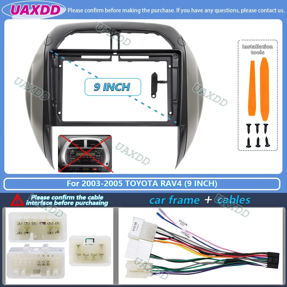 9-Inch Android Stereo Dashboard Frame with Navigation and Audio Cables