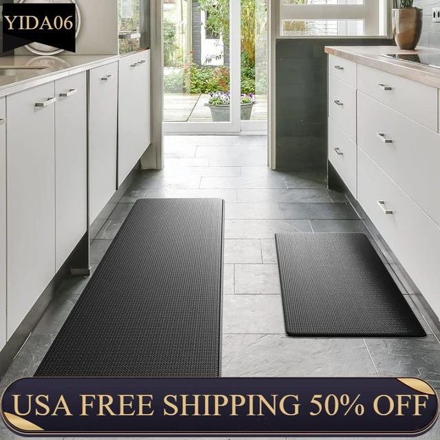 Kitchen Mat and Rugs 2 PCS, Cushioned 1/2 Inch Thick Anti Fatigue Waterproof  Comfort Standing Desk/ Kitchen Floor Mat with Non-Skid & Washable for Home,  Office, Sink - Grey
