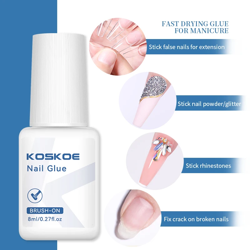 8ml Nail Glue Fast-Dry Adhesive with Brush Acrylic False Tips Powder Glitter Rhinestone Nails Art Tools Manicure