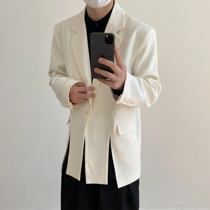 

SuperAen Korean Design White Hem Split Suit Jacket for Women Loose Casual Joker High Street Jacket Coat