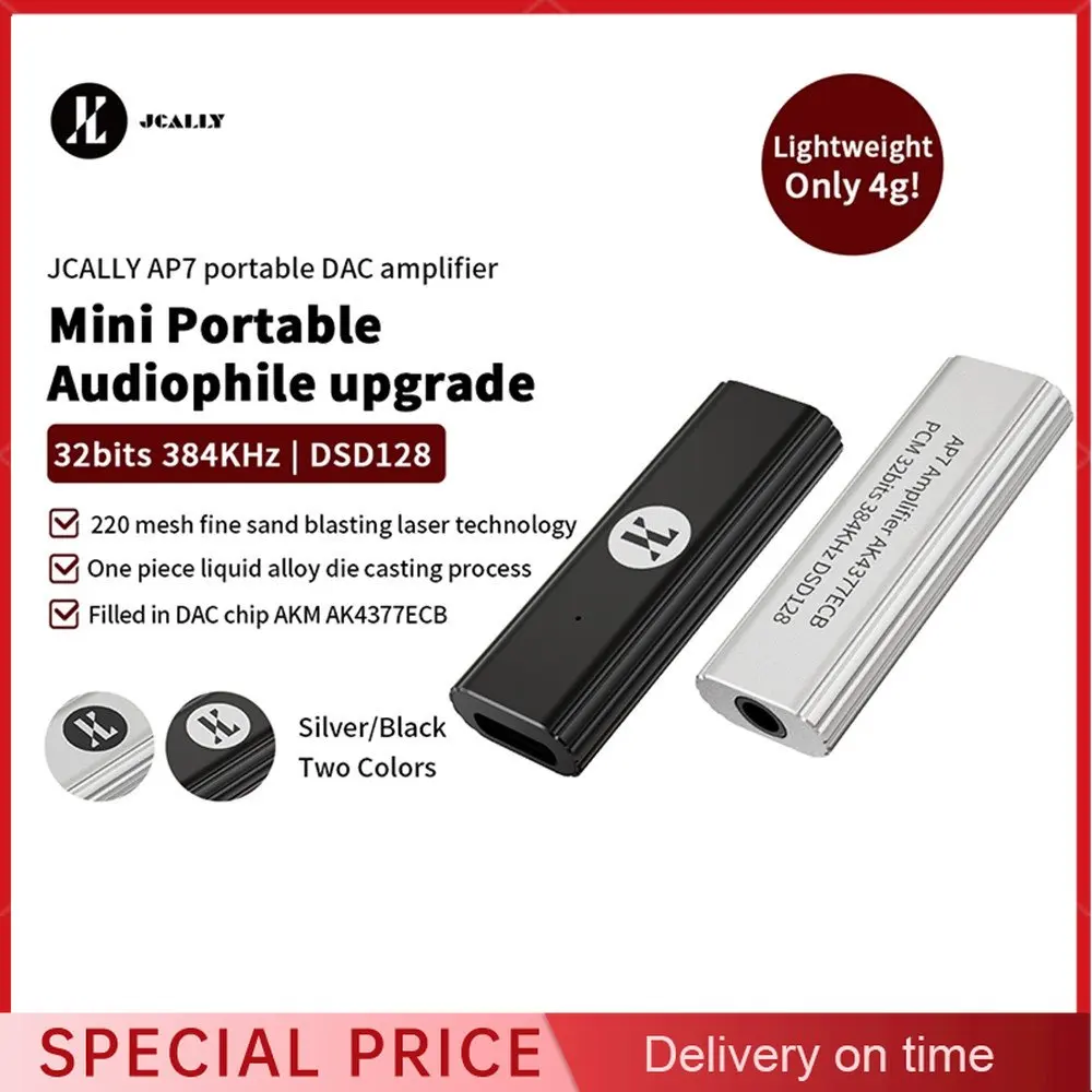 

JCALLY AP7 Portable DAC Amplifier With AK4377ECB Phones AMP Supports PCM 32bit/384kHz DSD128 Type C to 3.5mm Headphone Amplifier
