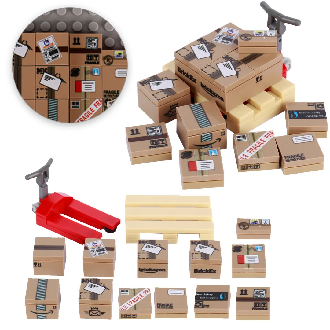 MOC Forklift Platform Cart Building Blocks Express Box Printed Bricks ...