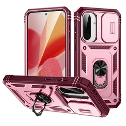 360° Rotating Ring Holder Phone Case with Slide Camera Protection and Kickstand Functionality - Galaxy A17 (Pink - Red)
